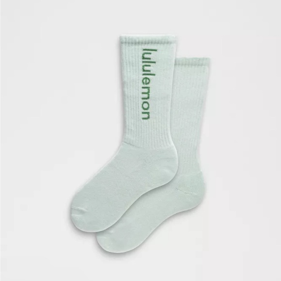 NWT lululemon athletica Unisex Crew Light blue with green writing Casual Socks - Picture 5 of 5